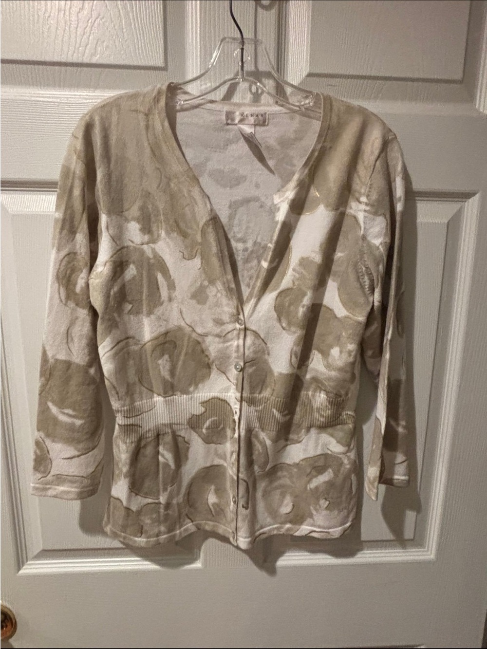 Kenar Women’s Large Floral Cardigan Sweater Cotton Blend Gold Accent L EUC
